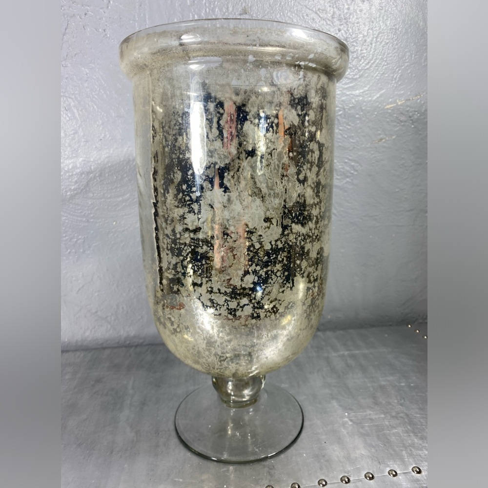 13” Silver Distressed Mercury-Glass  Candle Lamp